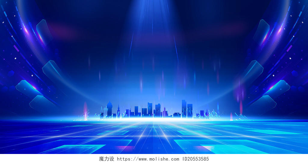蓝色科技感城市粒子线条科幻酷炫发展经济会议光效渐变背景